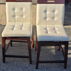 Julian Place Vanilla Counter Height Leather Swivel Stool Chairs - Set of 2