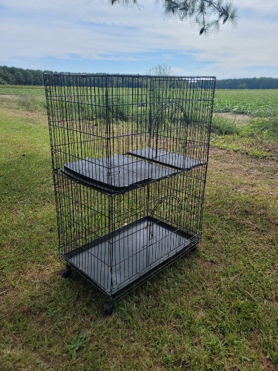 X-Large Double Metal Pet Cage With Trays & Wheels- Foldable,  For Small Pets - Measures 50"H x 36"W x 23"D 