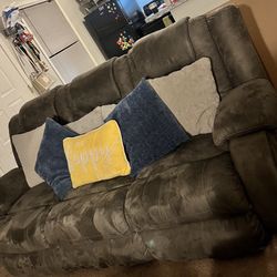 Reclining Sofa, Grey, Suede