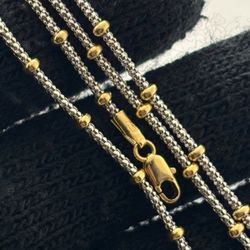 18K Gold White and Yellow Gold Ball Chain 17.75 inch