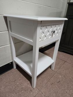 White Lattice Drawer Nightstand Side Table - Brooklyn