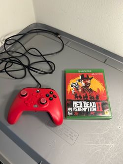 Red Dead Redemption 2 Xbox One + Red Wired Controller Gaming Bundle