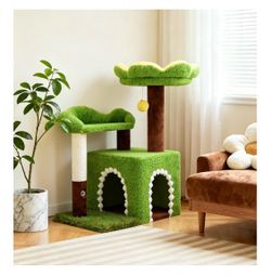 Sunflower Short Cat Tree with Cat Scratching Posts Small Cat Tower Cat Condo,Cat Perch,Cat Bed 3-in-1 Cat Scratcher for Small Cats and Kittens