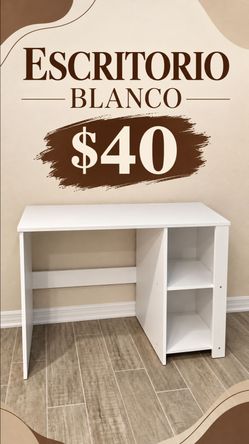 White Wood Desk with Side Shelves