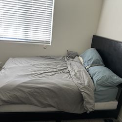 Full size black bedframe and smal black dresser