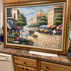 European street scene oil painting, signed by Sweeting