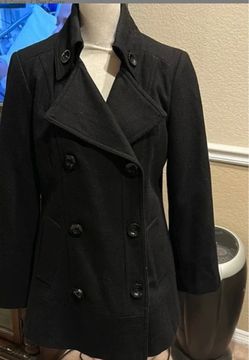 Black Double-Breasted Wool Pea Coat