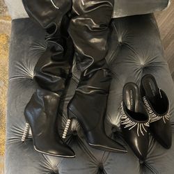 Bundle Black Leather Boots And Mules Size 8