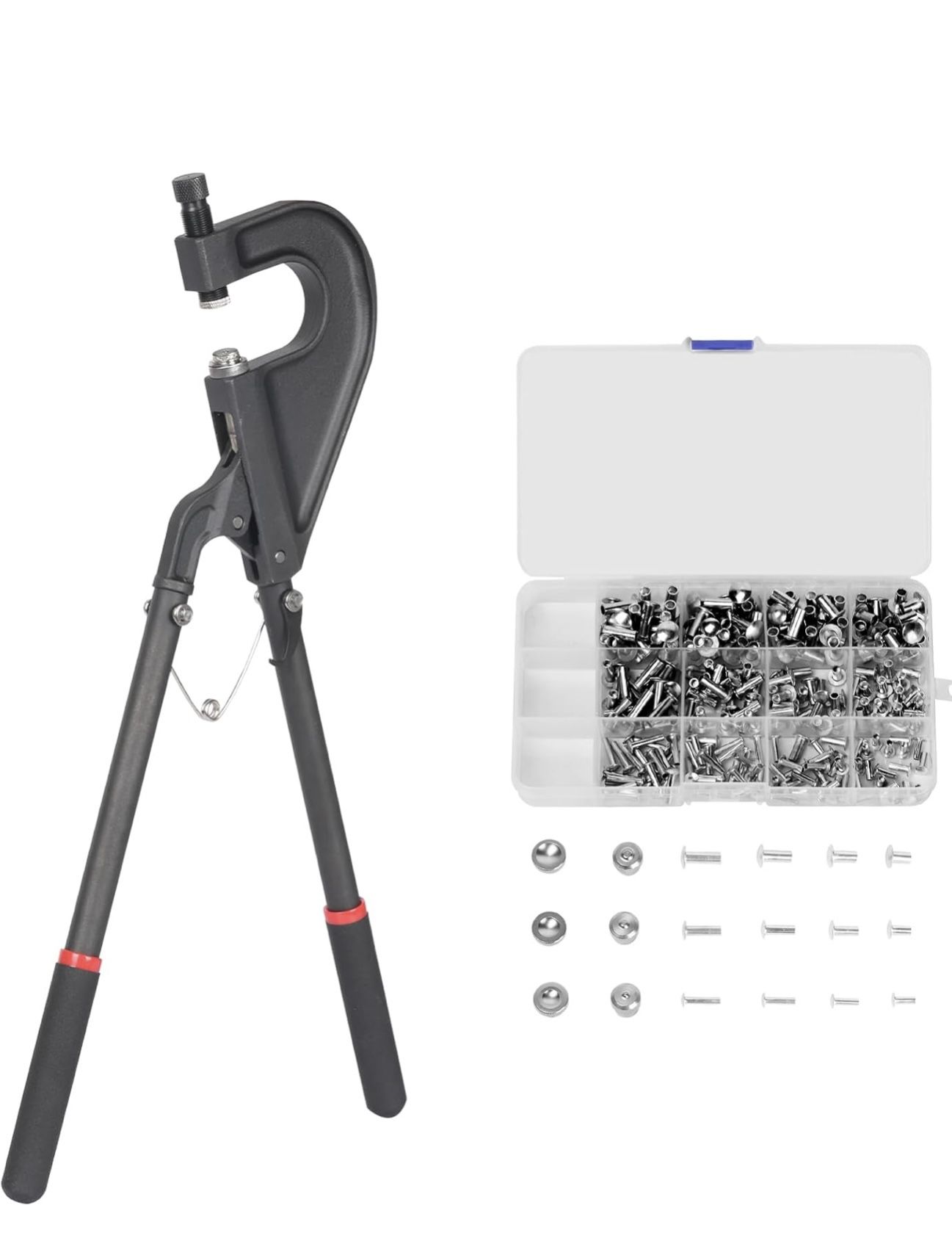 Heavy Duty Hand Rivet Squeezer Kit, Adjustable Height Semi Tubular Rivet Tool with 6 Flush Squeezer Dies for Aluminum Tubular Rivets with 240 Set Tubu