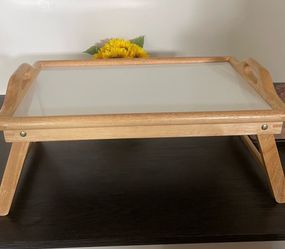 Wooden Folding Bed Tray with Glass Top