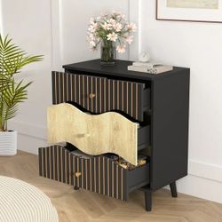 Weselon 3 Drawer Dresser for Bedroom, Mid-Century Modern Nightstands Organizer Dresser for Closet Hallway,Entryway(Black)