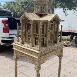 Casa Padrino Baroque palace Bird hand carved from mahogany H250cm - aviary bird cage antique style