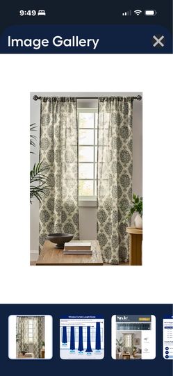 Style selections 84-in Blue Geometric Light Filtering Rod Packet Curtain Panel Paor