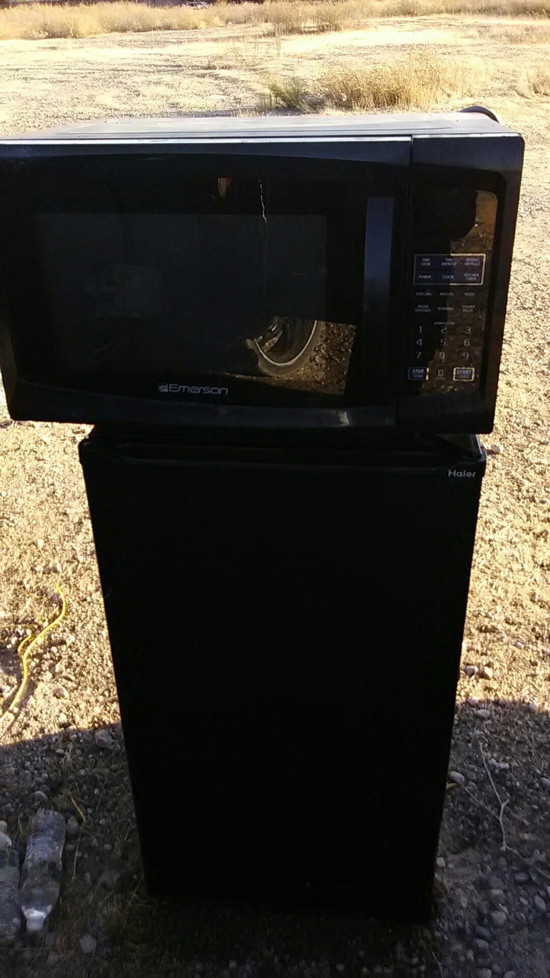 Emerson microwave and haier mini fridge