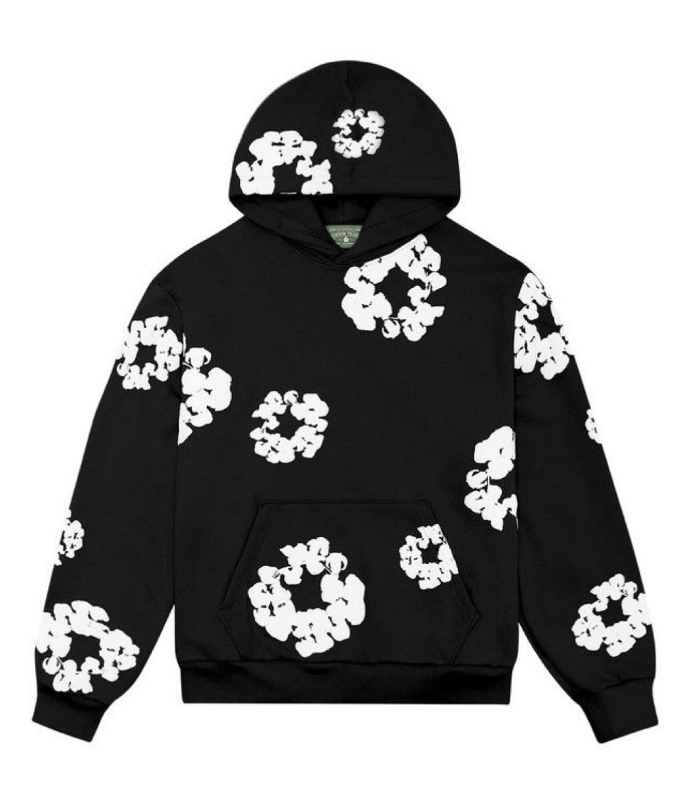 Size M- Black Denim Tear Cotton Wreath Hoodie. BRAND NEW. SHIPS FAST.