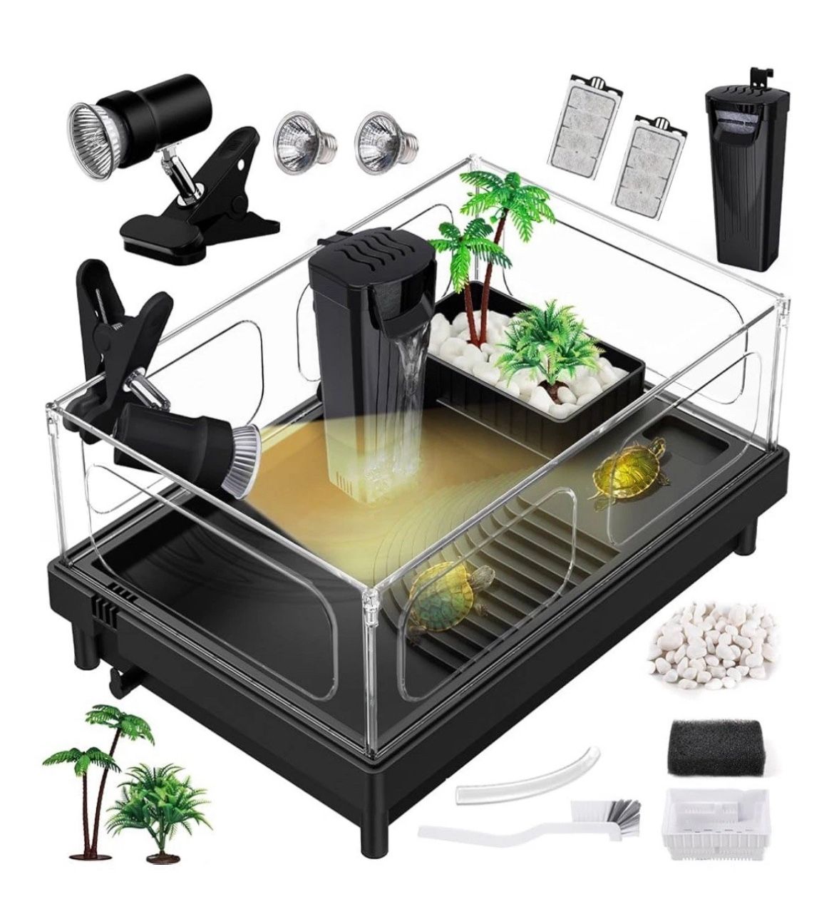 GOZILLA Small Turtle Tank, Acrylic Turtle Aquarium, Turtle Tank Starter Kit
