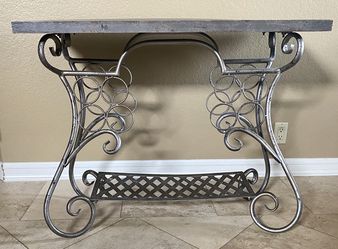 Wooden side table with metal wine rack Patio Wine Side Table 