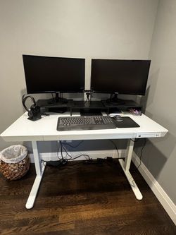 White Glass-Top Desk with Option to Stand