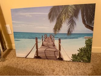 Tropical Beach Pier Canvas Wall Art 20 x 30 inches