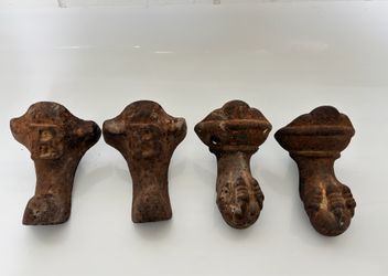 4x Antique Bathtub Foot Leg Cast Iron Victorian Letter B Bath 6" tall Rustic