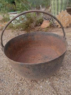 Large Antique Cast Iron Cauldron with Handle