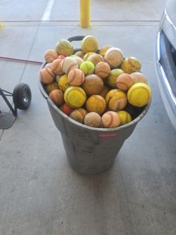 250 Used Practice Softballs — Bulk Lot Mixed Yellow & White
