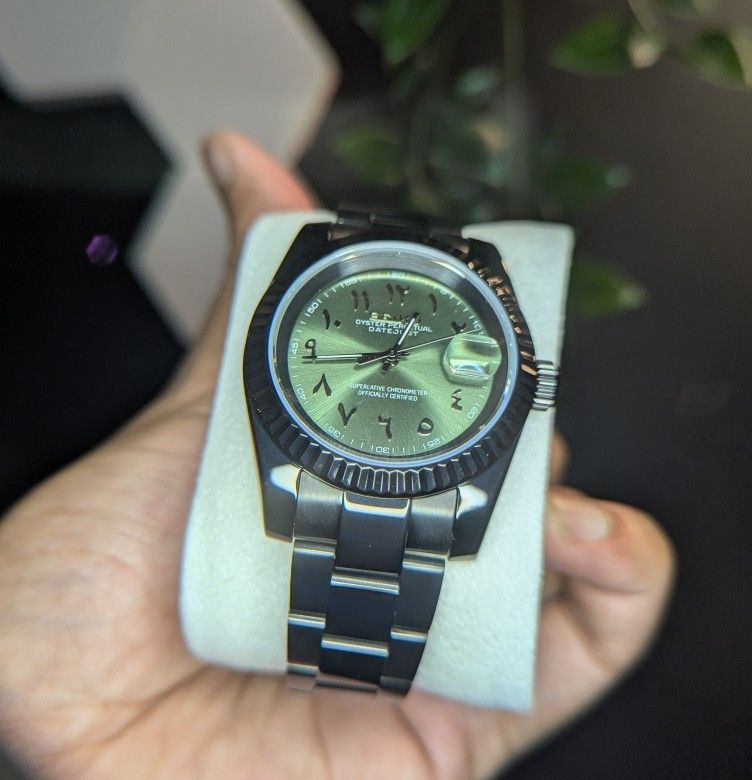 Black Seiko date just Mod w/ Olive Arabic Dial