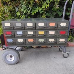 Vintage Metal Card Catalog 18 Drawers Equipto Toolbox Cabinet Excellent Condition 34" W X 17" D X 14 1/2" T