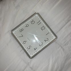 Quartz White And Silver Square Wall Clock