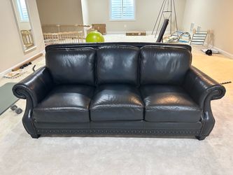 Genuine Leather Sofa – Like New – Nailhead Trim