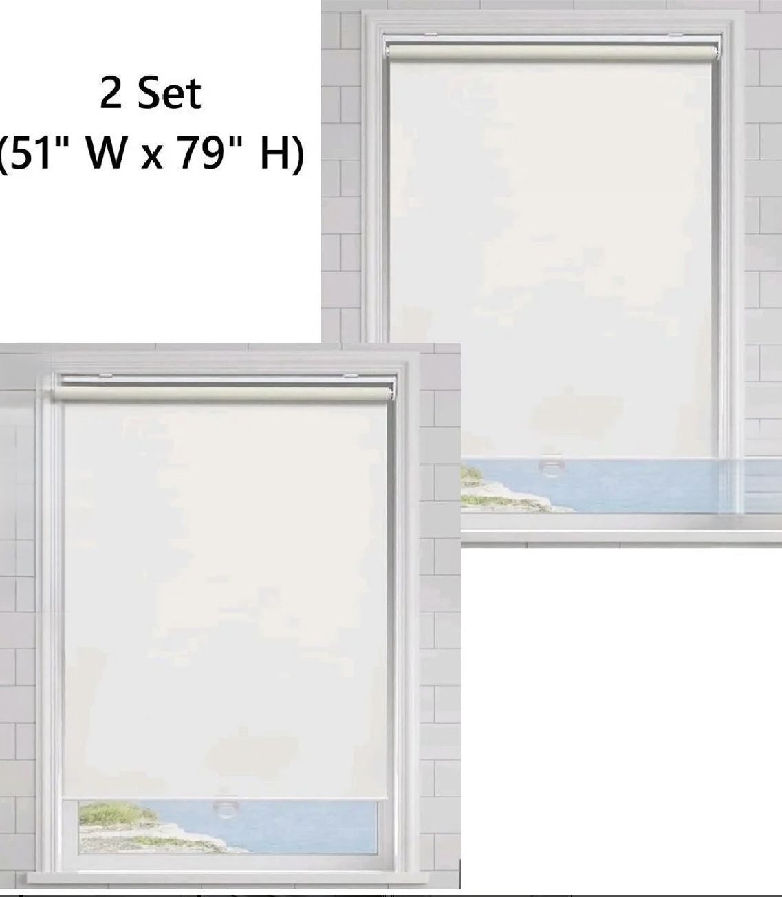 Set Of 2 Cordless Roller Shades Blackout Blinds