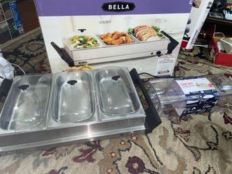Triple 2.5Qt Buffet Server / Warming Tray & 4 compartment Ice storage container