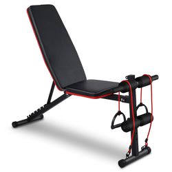 🎉 BRAND NEW Adjustable Weight Bench Workout Bench Sit Up Incline Curved Bench Flat Fly Weight Press Foldable Multi-Purpose Bench with Resistance Band