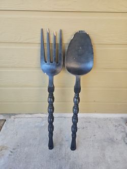 Oversized Decorative Wood Fork and Spoon Set