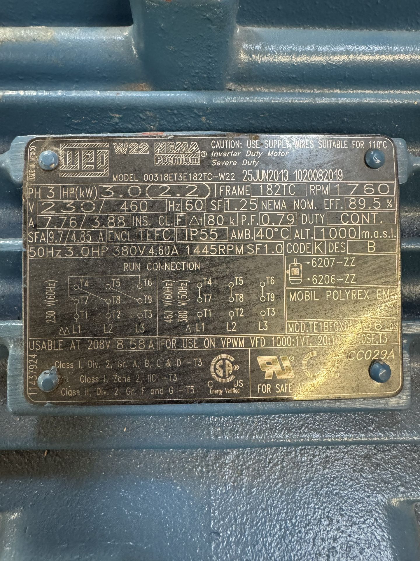 Weg w22 inverter duty motor 00318ET3E182TC-W22