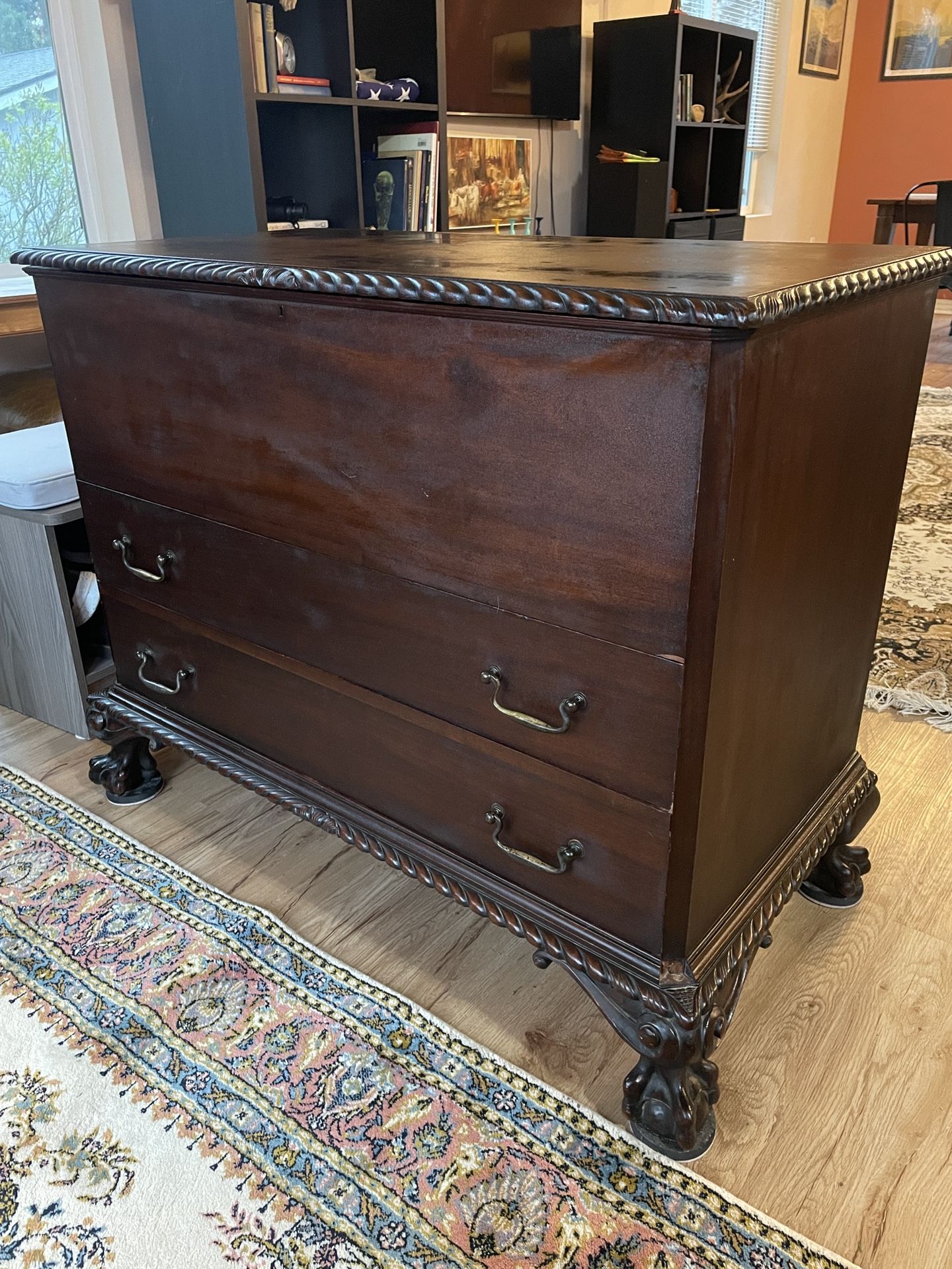 Antique Dowry Or Dresser Clawfoot Lift Top Two Drawer