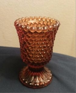 Vintage...AMBER GLASS HOBNAIL VOTIVE CANDLE HOLDER ON ATTACHED PEDESTAL