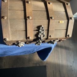 Vintage style wooden pirate, treasure chest, jewelry, or trinket box metal accents