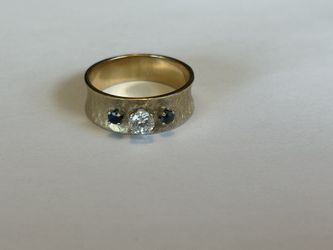 14K Yellow Gold Genuine Diamond And Sapphire Ring Size 8.5