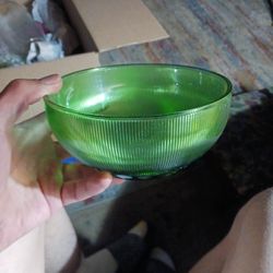 Vintage Green Depression Glass, Fine Ribbed Bowl