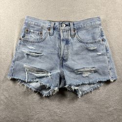 Levi's 501 Jean Shorts Women’s 26 Blue Button Fly Denim Distressed Cutoff #1029