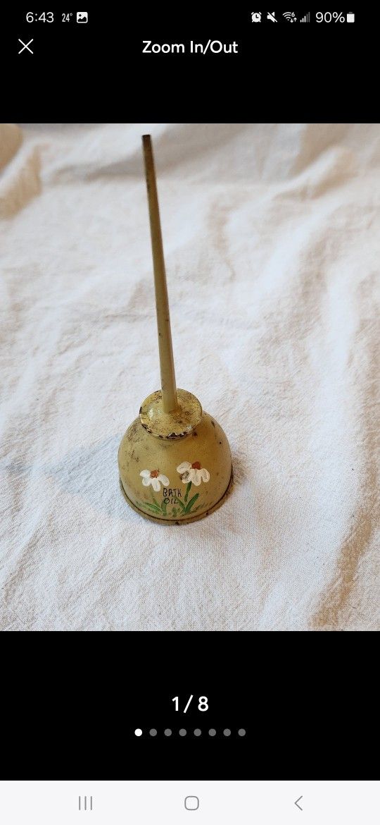 Vintage Hand Painted Metal Oiler. Approximately just under 5.5" tall x just under 2" in diameter. Excellent Condition!! Please see all pictures as