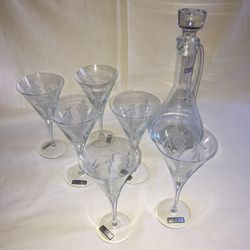 Vintage - Antique - NEW - COLONY CRYSTAL ROMANIA MARTINI STEM GLASS BOTTLE