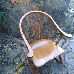 Vintage Ethan Allen Heirloom Nutmeg Maple Spindle Back Hand Painted Rocking Chair