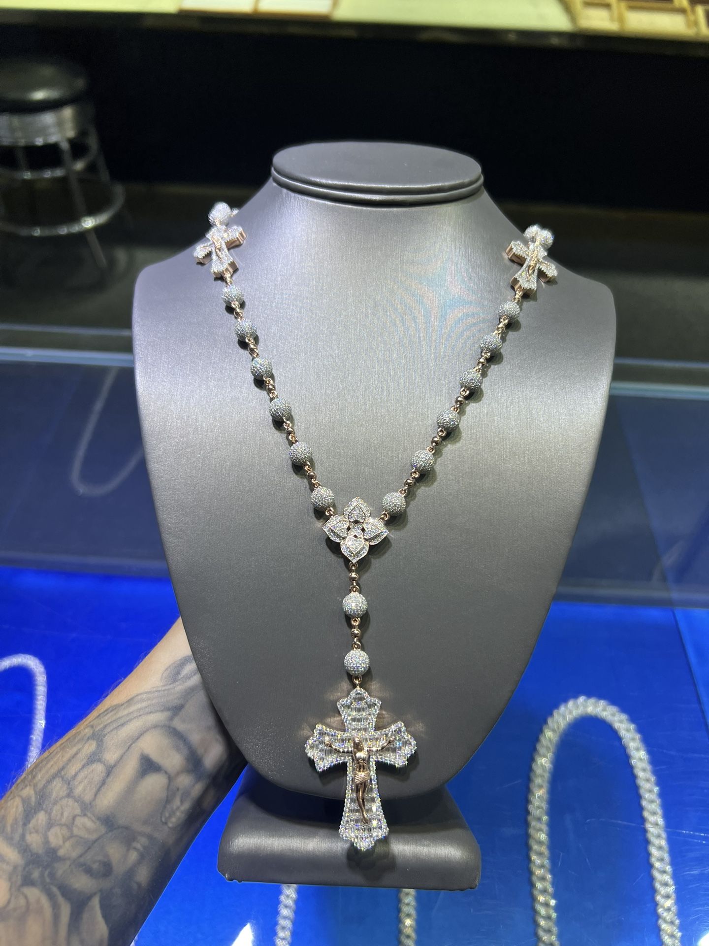 Moissanite custom rosary cross chain