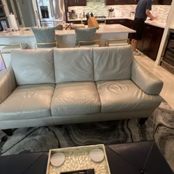 Grey Beige Leather Contemporary Style Sofa, Loveseat And Chair 