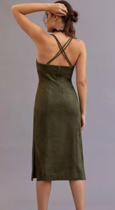 Anthropologie Sueded Slip Sleeveless Midi Dress Moss Green Size 14