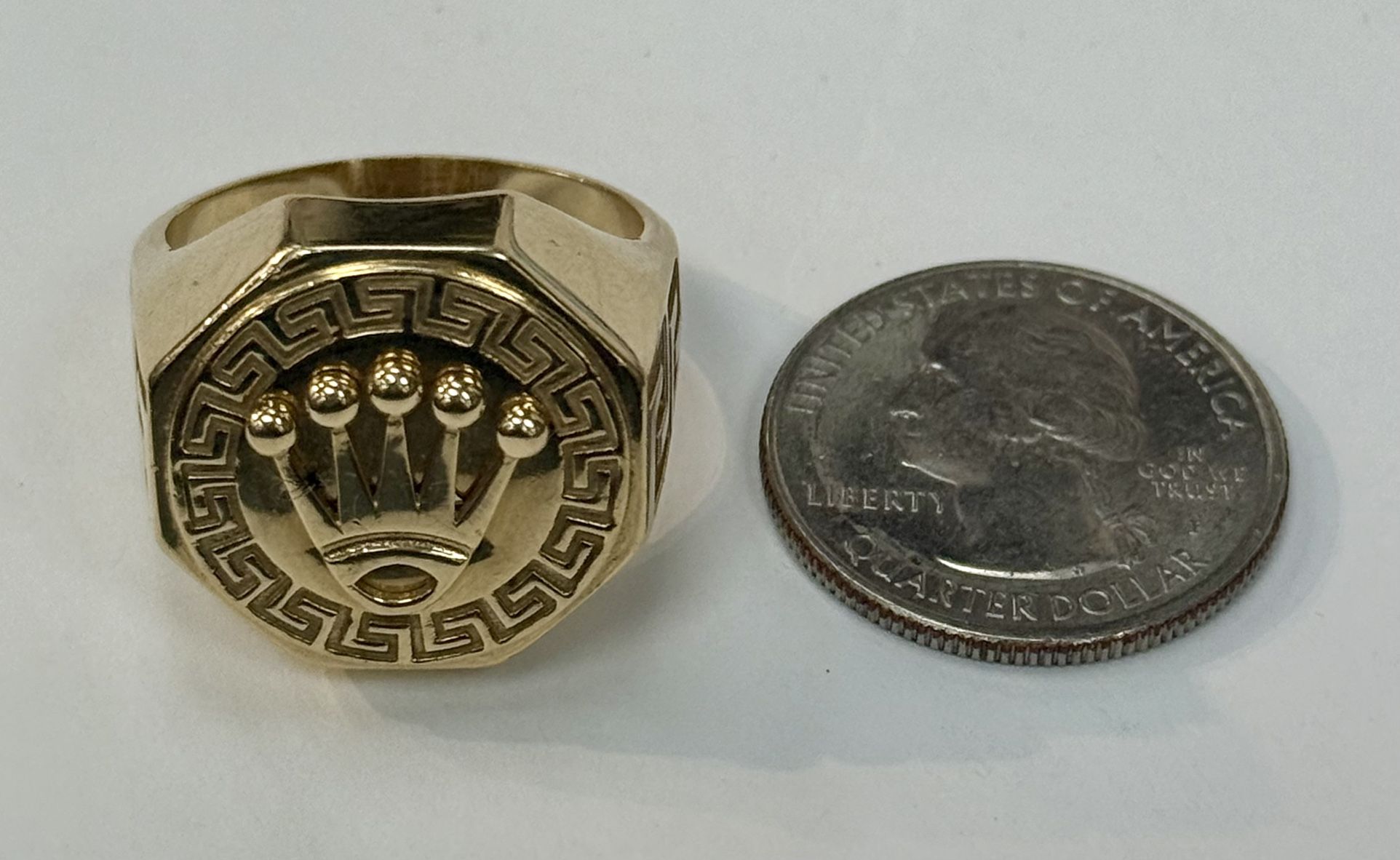 14k Yellow Gold Rolex Design Men’s Ring, Size 13, Weights 12.4 Grams