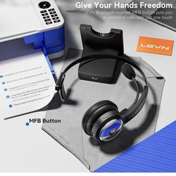 LEVN Bluetooth 5.0 Headset, Wireless Headset with Microphone (AI Noise Cancelling), 35Hrs Bluetooth Headphones with USB Dongle for PC, Suitable for Re
