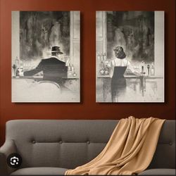 Lady And Man At The Bar Canvas Wall Art